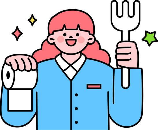 Girl holding fork and tissue roll  Illustration