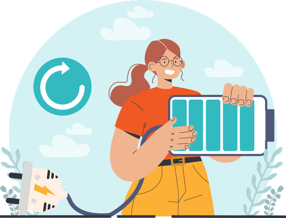 Girl holding full battery  Illustration