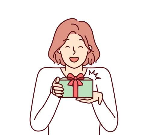 Girl holding gift box  Illustration