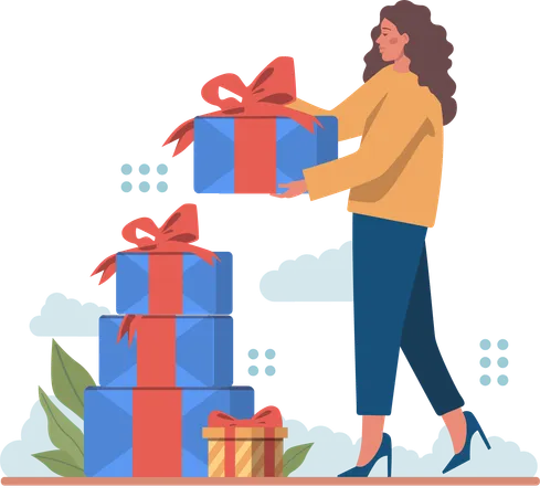 Girl holding gift box  Illustration