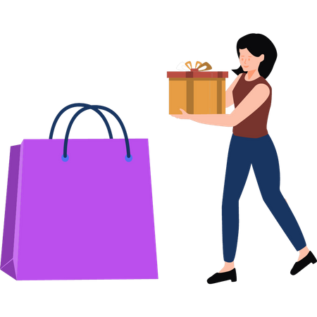 Girl holding gift box  Illustration