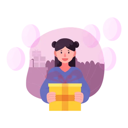 Girl holding gift  Illustration