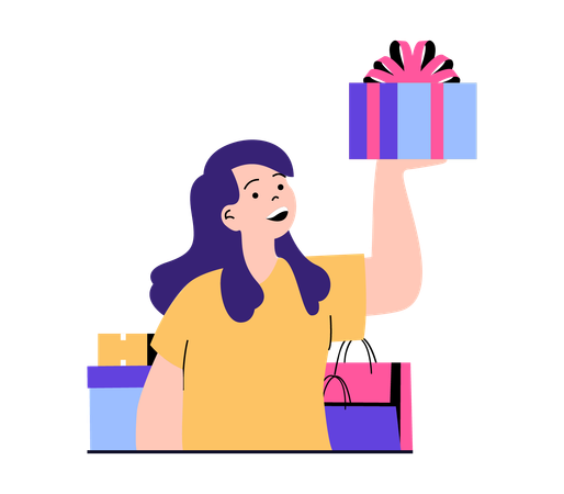 Girl holding gift  Illustration