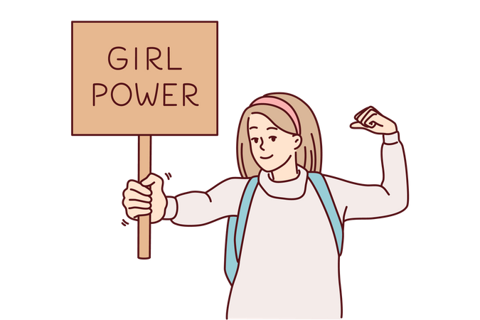 Girl holding girl power board Illustration