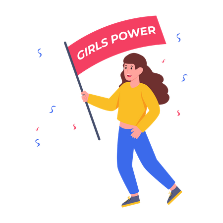 Girl holding Girls Power flag Illustration