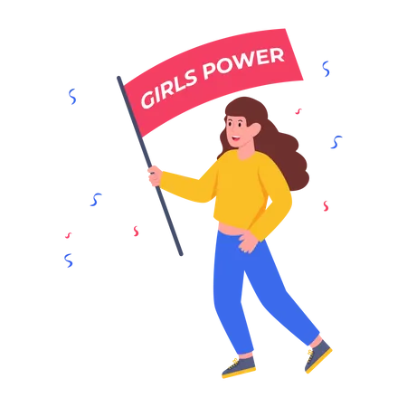 Girl holding Girls Power flag  Illustration