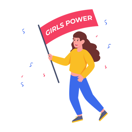 Girl holding Girls Power flag  Illustration