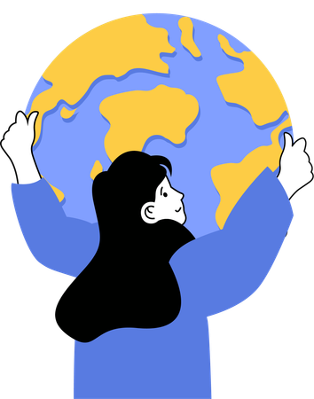 Girl holding globe while doing planet care  Illustration