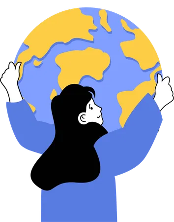 Girl holding globe while doing planet care  Illustration