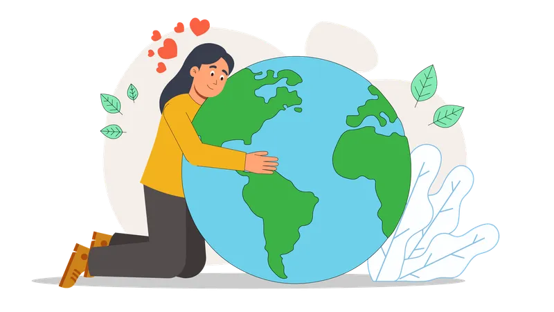 Girl holding globe while love mother earth  Illustration