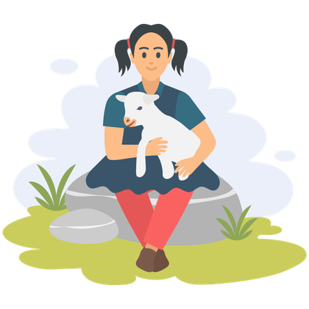 Girl holding goat  Illustration