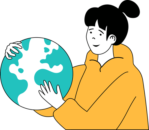 Girl holding green planet  Illustration