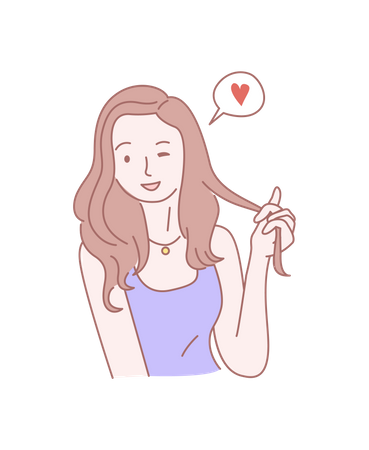 Girl holding hair blinking her one eye to give love signal Illustration