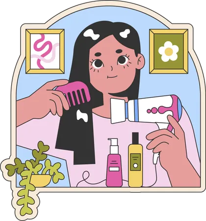 Girl holding hair dryer in hand  イラスト