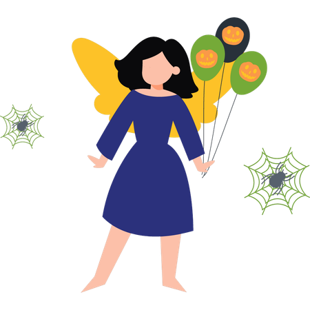 Girl holding Halloween balloons  Illustration