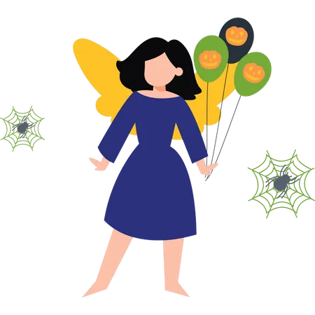 Girl holding Halloween balloons  Illustration