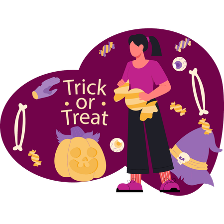 Girl holding halloween candy  Illustration