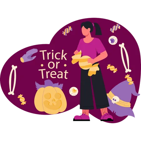 Girl holding halloween candy  Illustration