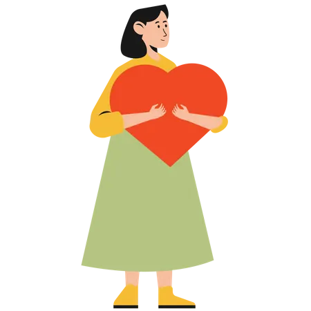 Girl holding heart Illustration