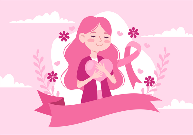 Girl holding heart and support Ribbon for Healthcare Campaign Solidarity Illustration