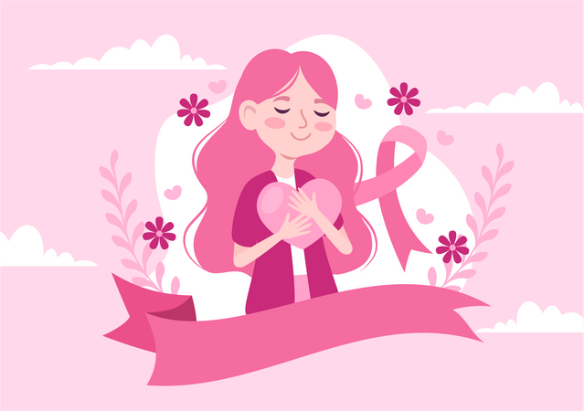 Girl holding heart and support Ribbon for Healthcare Campaign Solidarity  Illustration