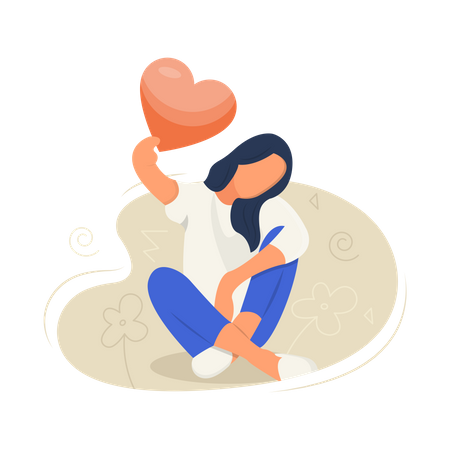 Girl holding heart balloon  Illustration