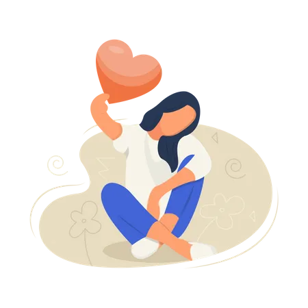 Girl holding heart balloon  Illustration