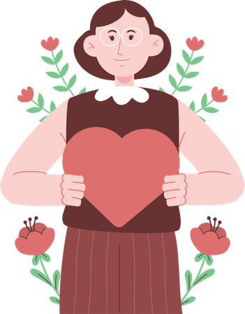 Girl holding heart in her hand  Illustration