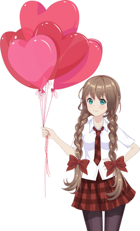 Girl holding heart shaped balloons  Illustration