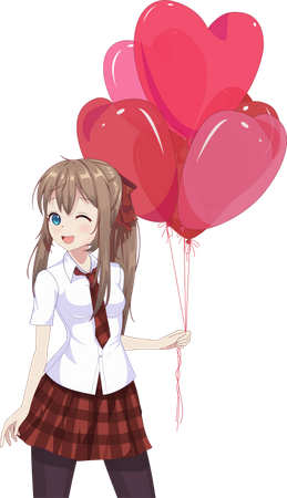 Girl holding heart shaped balloons  Illustration