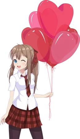 Girl holding heart shaped balloons  Illustration