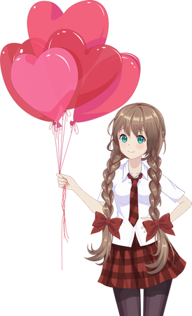 Girl holding heart shaped balloons  Illustration