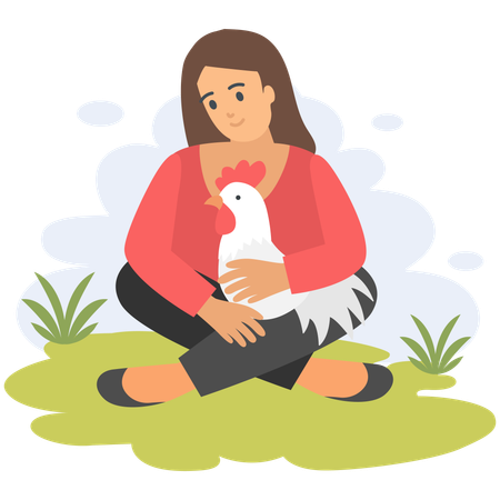 Girl holding hen  Illustration