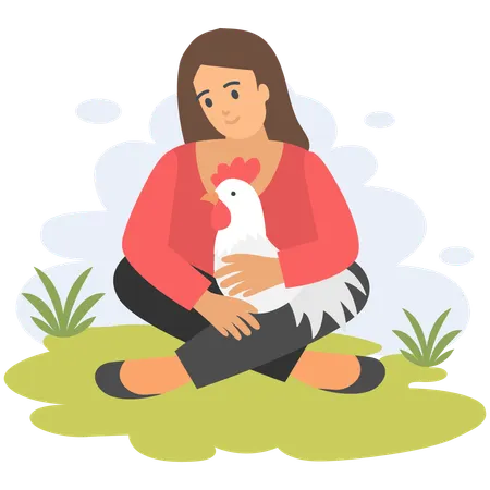 Girl holding hen  Illustration