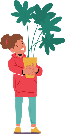 Girl holding Houseplant In Hands  Illustration