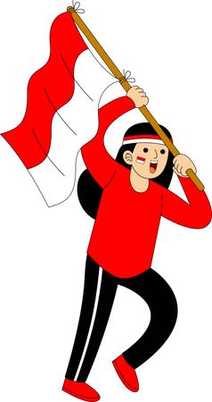 Girl holding Indonesia Flag  Illustration