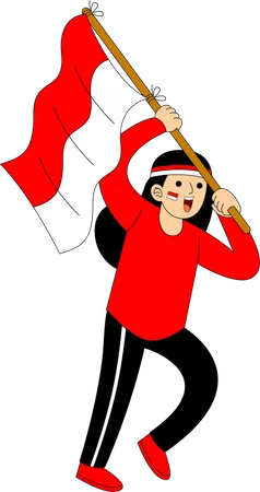 Girl holding Indonesia Flag  Illustration