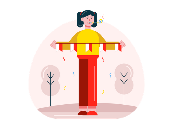 Girl holding Indonesia garland flag  Illustration