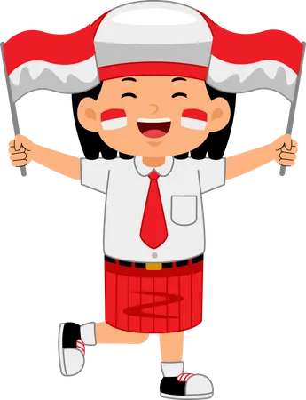 Girl holding Indonesia Independence Day  Illustration