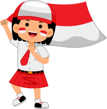 Girl holding Indonesia Independence Day  Illustration