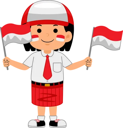 Girl holding Indonesia Independence Day  Illustration