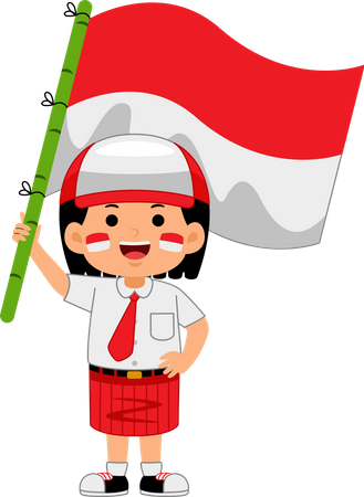 Girl holding Indonesia Independence Day  Illustration