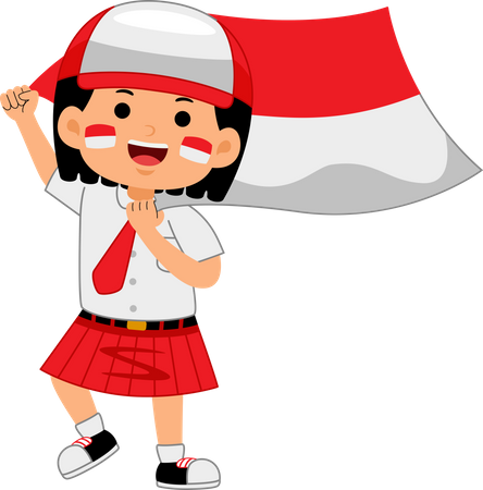 Girl holding Indonesia Independence Day  Illustration