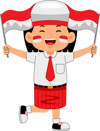 Girl holding Indonesia Independence Day  Illustration