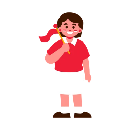 Illustration Of A Girl In A Red Shirt And White Skirt Holding A Indonesia Flag Illustration