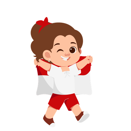 Girl holding Indonesian Flag  Illustration