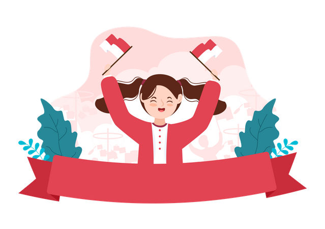 Girl Holding Indonesian Flag  Illustration