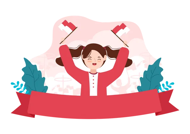 Girl Holding Indonesian Flag  Illustration