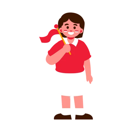 Girl holding Indonesian flag  Illustration