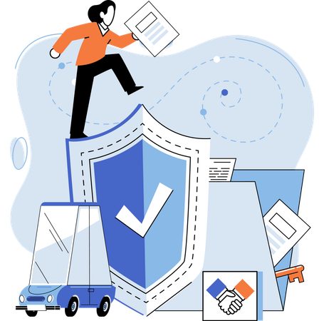 Girl holding insurance paper  Illustration